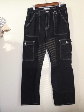 Black Cargo Jeans with Contrast Stitching